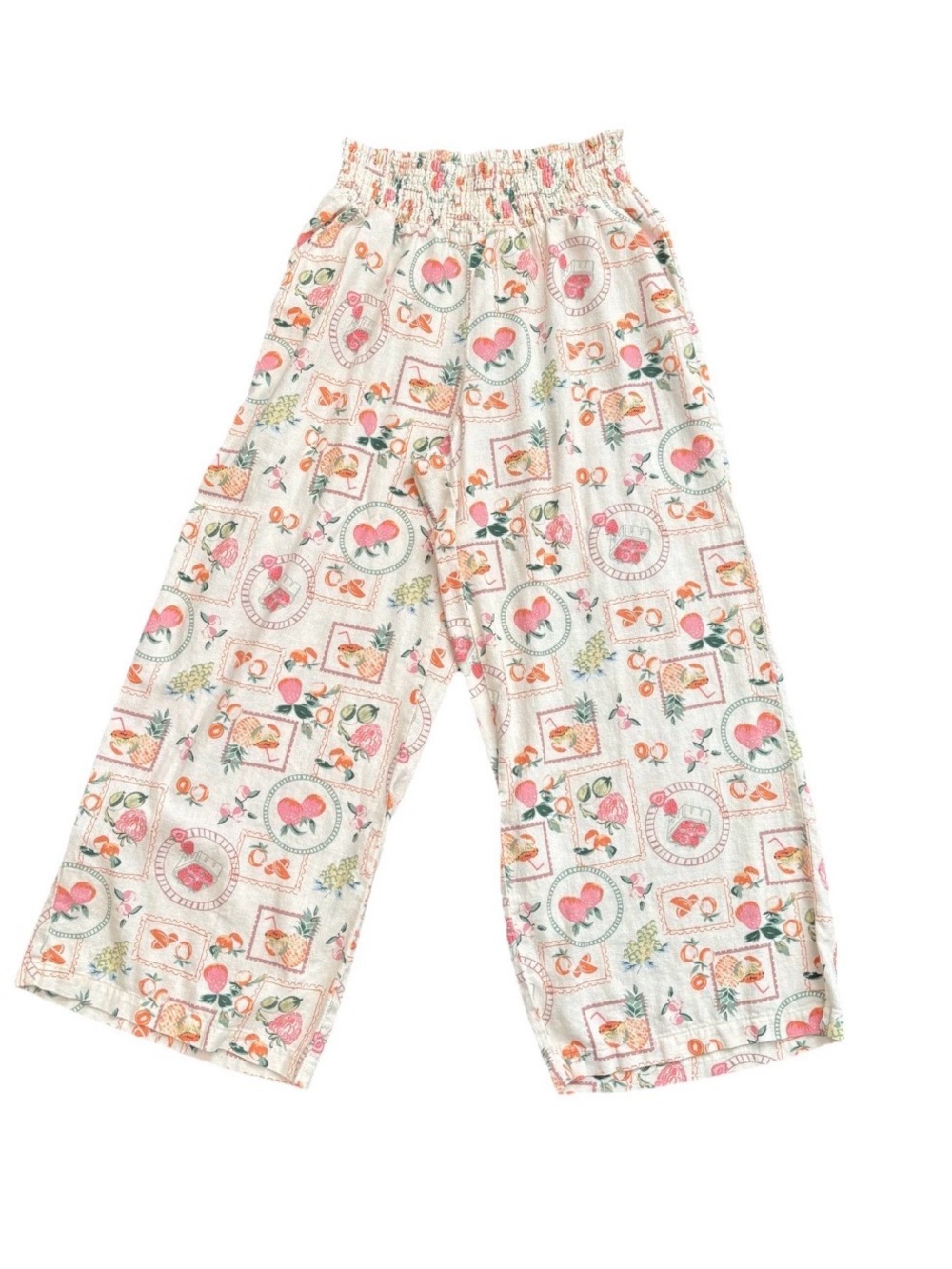 Joie White Peach-Print Wide Leg Capris